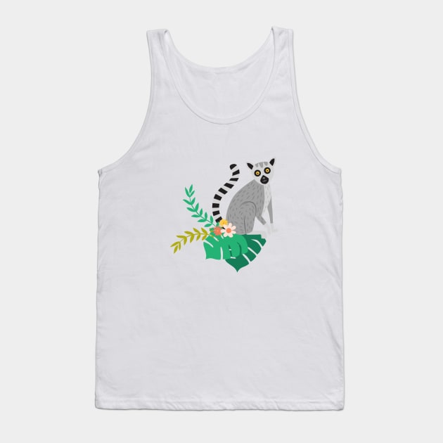 Lemurs in a Teal Jungle Tank Top by latheandquill